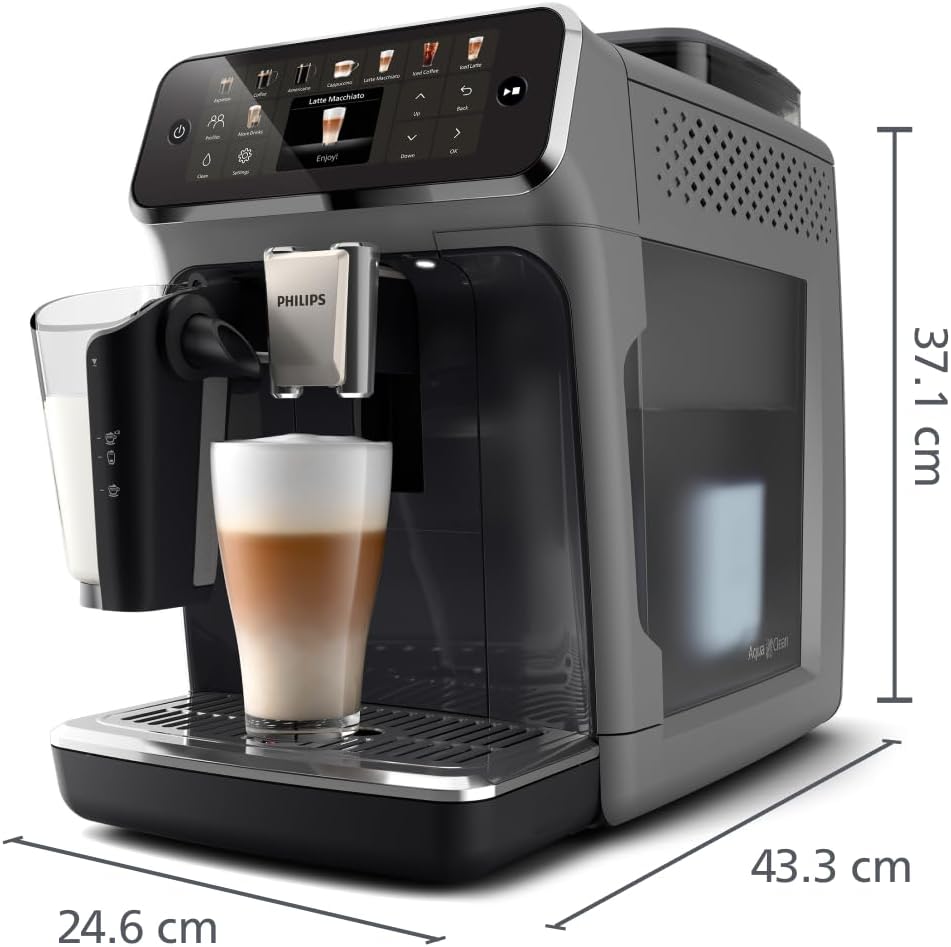 Serie 5500 Kaffeevollautomat EP5544/50 – LatteGo Milchsystem,20 heiße und kalte Kaffeespezialitäten,40% leiser mit SilentBrew,QuickStart,Schwarz/Grau