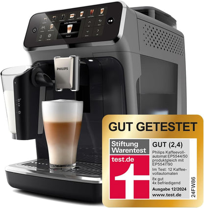 Serie 5500 Kaffeevollautomat EP5544/50 – LatteGo Milchsystem,20 heiße und kalte Kaffeespezialitäten,40% leiser mit SilentBrew,QuickStart,Schwarz/Grau